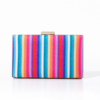 Evening Bag Party Mini Shoulder Bag Evening Dress Handbag Chain Rainbow Stripe Shoulder Messenger Bag