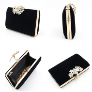 Flower Cap Dinner Makeup Bag Velvet Soft Dinner Bag Black Sparkly Clutch (LZ0096) 6