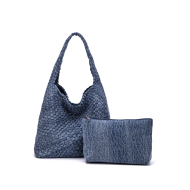 Woven Bag for Women Denim Woven Tote Bag Large Summer Beach Travel Handbag and Purse Retro Handmade Shoulder Bag (XP140615dark blue B) 1