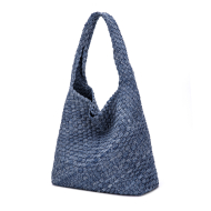 Woven Bag for Women Denim Woven Tote Bag Large Summer Beach Travel Handbag and Purse Retro Handmade Shoulder Bag (XP140615dark blue B) 2