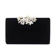 Flower Cap Dinner Makeup Bag Velvet Soft Dinner Bag Black Sparkly Clutch (LZ0096) 1